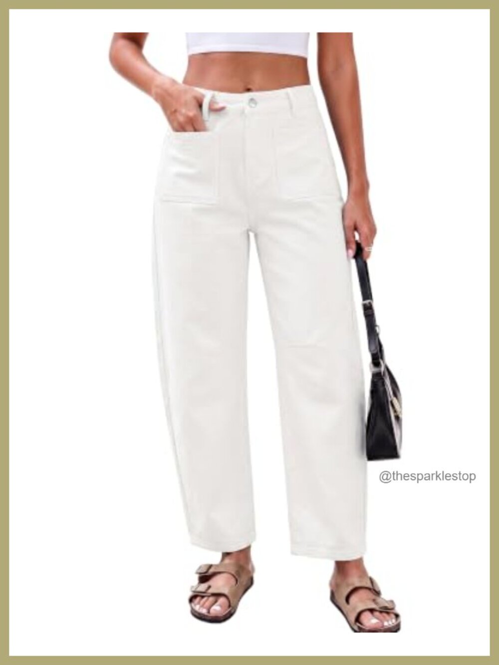 Cropped High Waisted Barrel Jeans Stretch Denim Wide Leg